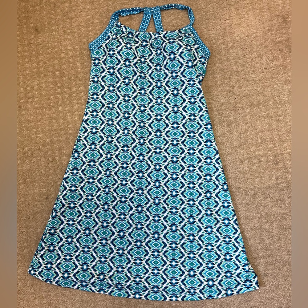 Prana Teal Geometric Maxi Dress 14” by 37” unstretched Hike swim beach pool